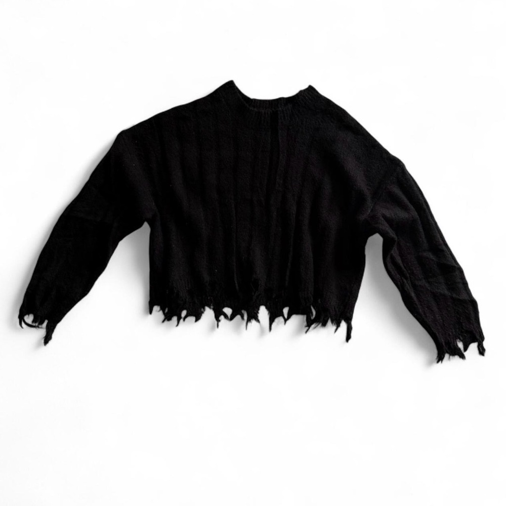 Double Zero Black Distressed Cropped Sweater Medi… - image 1